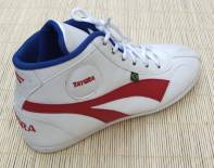 basket montante TAYGRA cuir �cologique vegan blanc et rouge